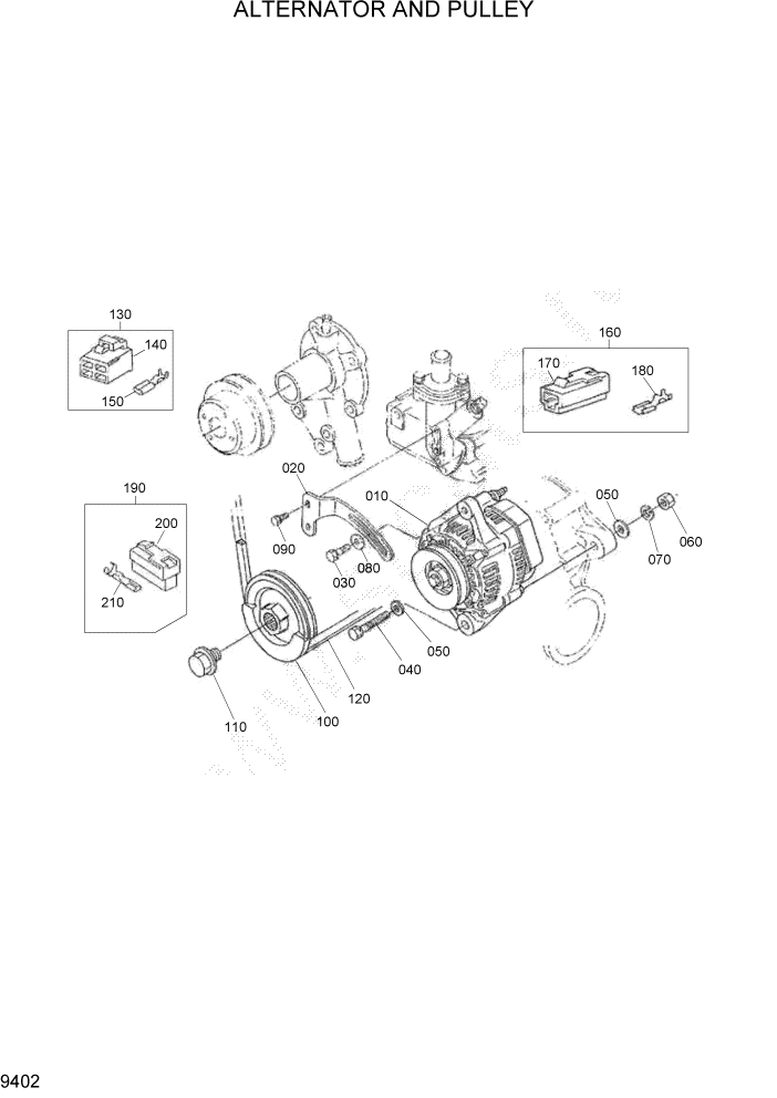 Схема запчастей Hyundai HSL400T - PAGE 9402 ALTERNATOR AND PULLEY ДВИГАТЕЛЬ БАЗА