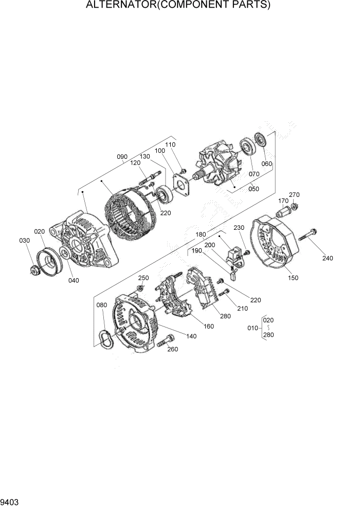 Схема запчастей Hyundai HSL400T - PAGE 9403 ALTERNATOR(COMPONENT PARTS) ДВИГАТЕЛЬ БАЗА