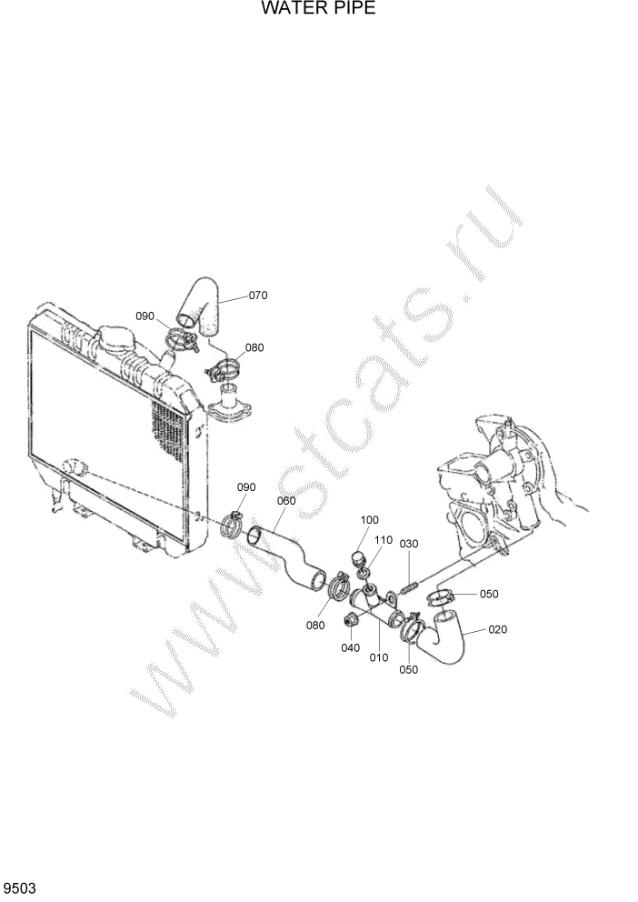 Схема запчастей Hyundai HSL400T - PAGE 9503 WATER PIPE ДВИГАТЕЛЬ БАЗА