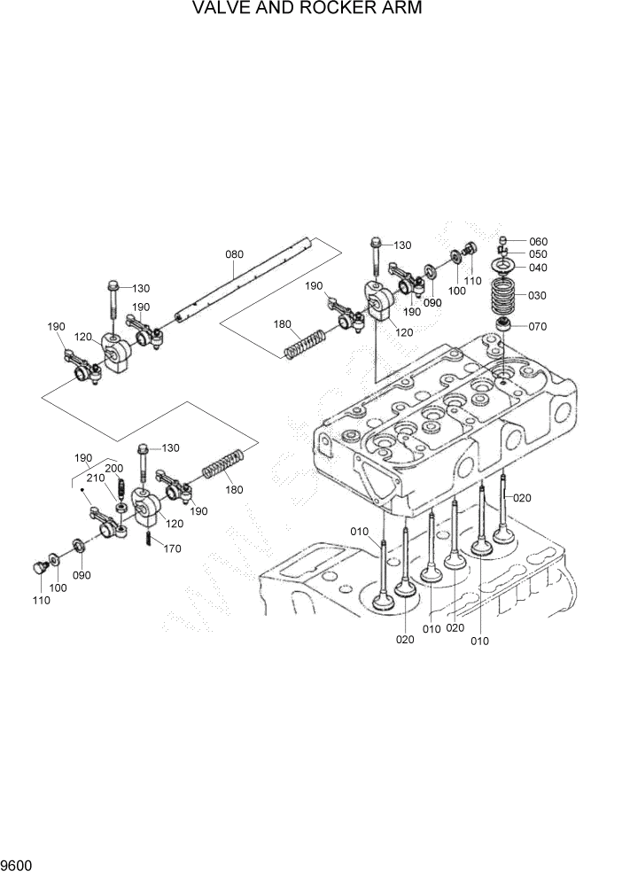 Схема запчастей Hyundai HSL400T - PAGE 9600 VALVE AND ROCKER ARM ДВИГАТЕЛЬ БАЗА