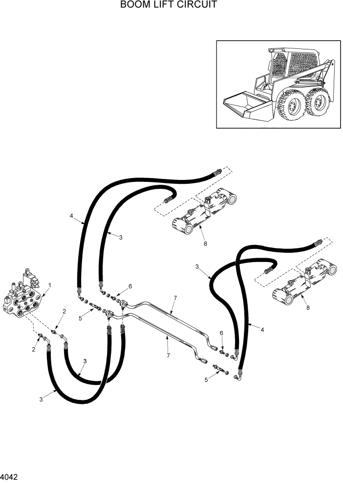 Схема запчастей Hyundai HSL680T - PAGE 4042 BOOM LIFT CIRCUIT ГИДРАВЛИЧЕСКАЯ СИСТЕМА