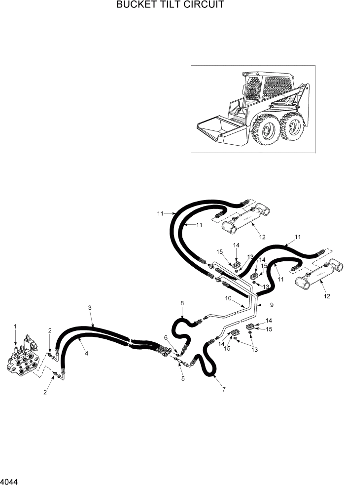 Схема запчастей Hyundai HSL680T - PAGE 4044 BUCKET TILT CIRCUIT ГИДРАВЛИЧЕСКАЯ СИСТЕМА