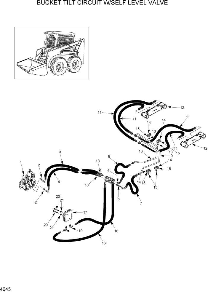 Схема запчастей Hyundai HSL680T - PAGE 4045 BUCKET TILT CIRCUIT W/SELF LEVEL VALVE ГИДРАВЛИЧЕСКАЯ СИСТЕМА