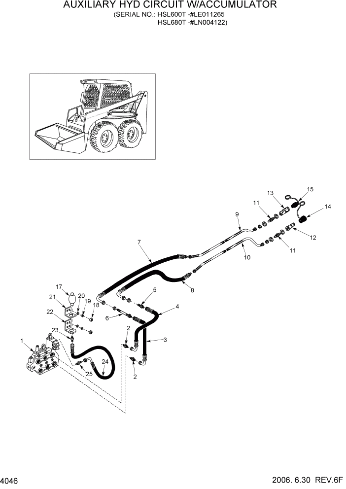 Схема запчастей Hyundai HSL680T - PAGE 4046 AUXILIARY HYD CIRCUIT W/ACCUMULATOR ГИДРАВЛИЧЕСКАЯ СИСТЕМА
