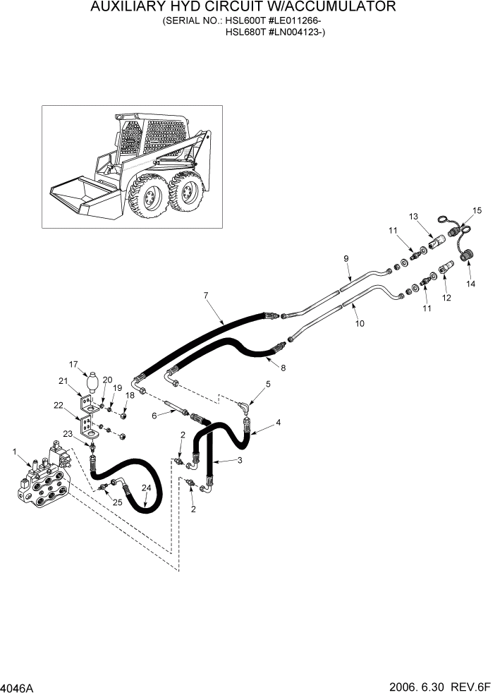 Схема запчастей Hyundai HSL680T - PAGE 4046A AUXILIARY HYD CIRCUIT W/ACCUMULATOR ГИДРАВЛИЧЕСКАЯ СИСТЕМА