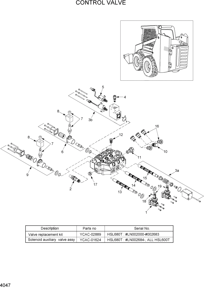 Схема запчастей Hyundai HSL680T - PAGE 4047 CONTROL VALVE ГИДРАВЛИЧЕСКАЯ СИСТЕМА