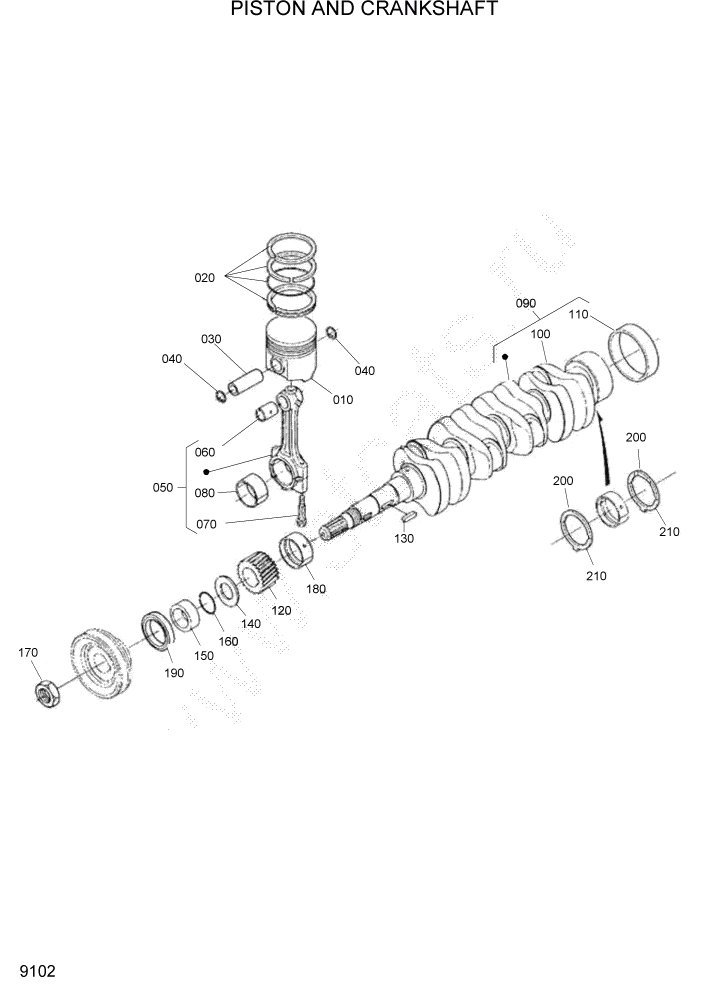 Схема запчастей Hyundai HSL680T - PAGE 9102 PISTON AND CRANKSHAFT ДВИГАТЕЛЬ БАЗА