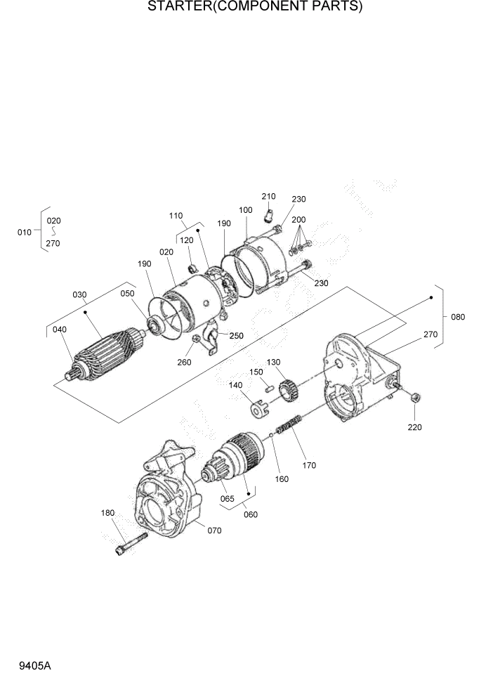Схема запчастей Hyundai HSL680T - PAGE 9405A STARTER(COMPONENT PARTS) ДВИГАТЕЛЬ БАЗА
