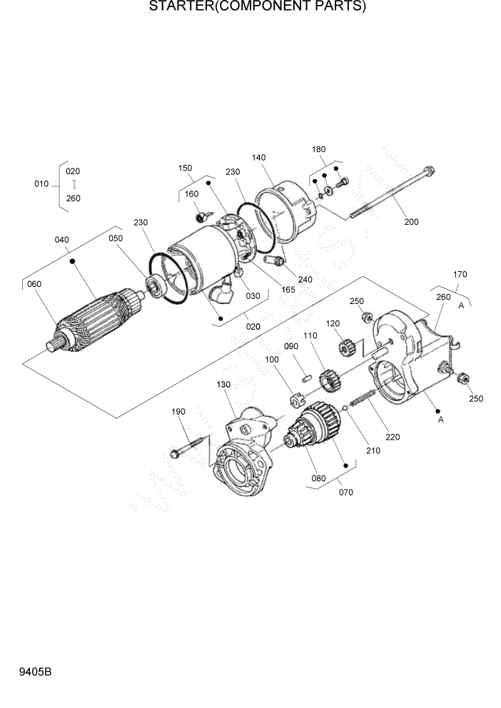 Схема запчастей Hyundai HSL680T - PAGE 9405B STARTER(COMPONENT PARTS) ДВИГАТЕЛЬ БАЗА