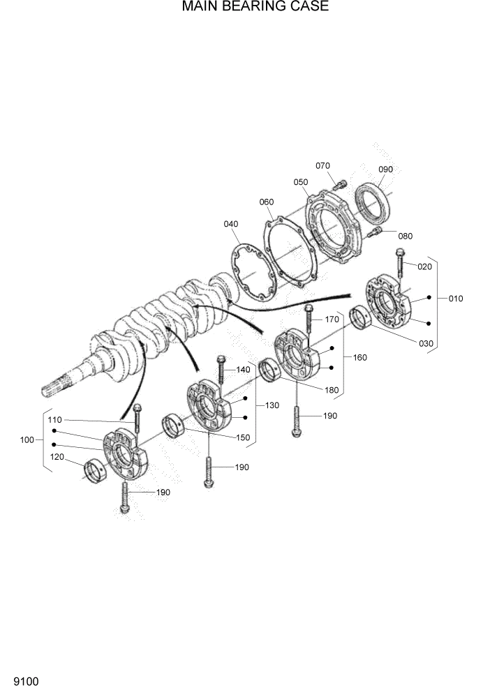 Схема запчастей Hyundai HSL800T - PAGE 9100 MAIN BEARING CASE ДВИГАТЕЛЬ БАЗА