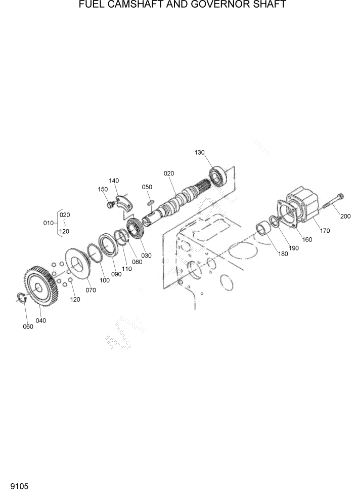 Схема запчастей Hyundai HSL800T - PAGE 9105 FUEL CAMSHAFT AND GOVERNOR SHAFT ДВИГАТЕЛЬ БАЗА