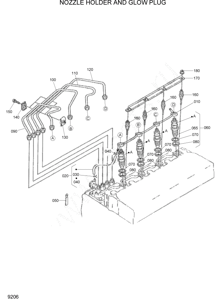 Схема запчастей Hyundai HSL800T - PAGE 9206 NOZZLE HOLDER AND GLOW PLUG ДВИГАТЕЛЬ БАЗА