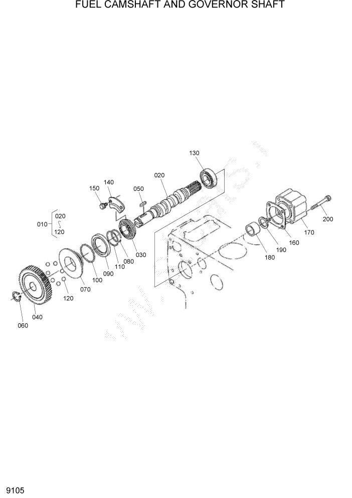 Схема запчастей Hyundai HSL960T - PAGE 9105 FUEL CAMSHAFT AND GOVERNOR SHAFT ДВИГАТЕЛЬ БАЗА