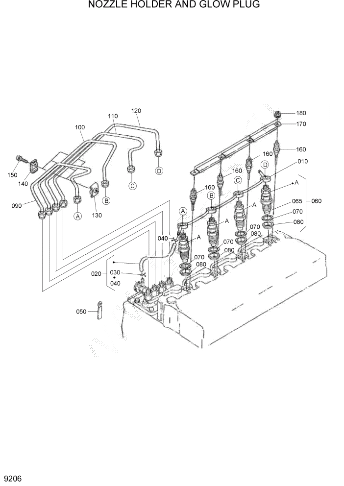 Схема запчастей Hyundai HSL960T - PAGE 9206 NOZZLE HOLDER AND GLOW PLUG ДВИГАТЕЛЬ БАЗА