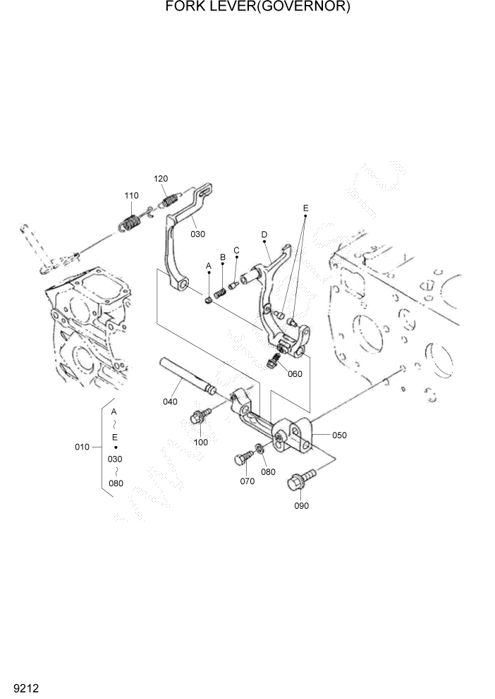 Схема запчастей Hyundai HSL960T - PAGE 9212 FORK LEVER(GOVERNOR) ДВИГАТЕЛЬ БАЗА