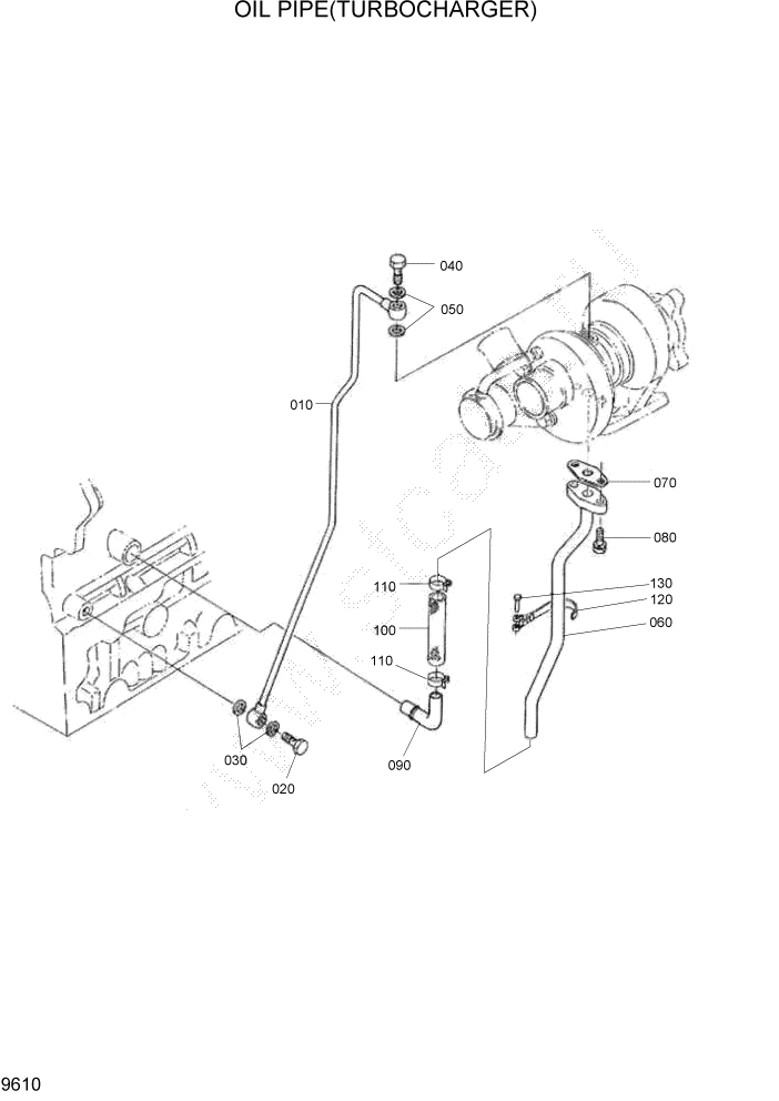 Схема запчастей Hyundai HSL960T - PAGE 9610 OIL PIPE(TURBOCHARGER) ДВИГАТЕЛЬ БАЗА
