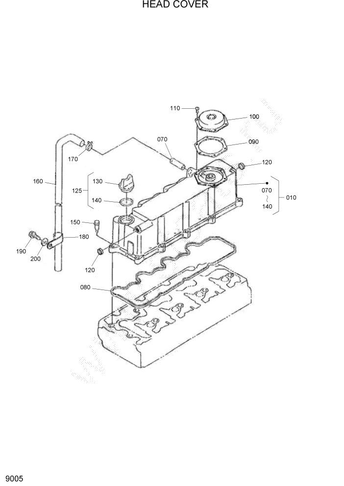 Схема запчастей Hyundai HSL1200T - PAGE 9005 HEAD COVER ДВИГАТЕЛЬ БАЗА