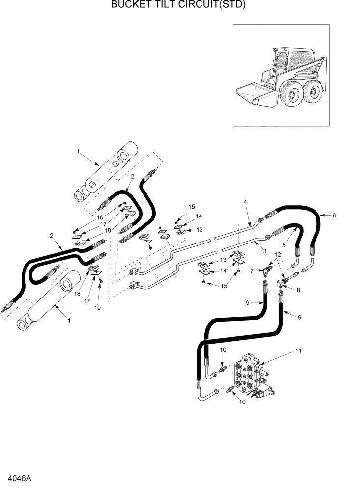Схема запчастей Hyundai HSL1500T - PAGE 4046A BUCKET TILT CIRCUIT(STD) ГИДРАВЛИЧЕСКАЯ СИСТЕМА