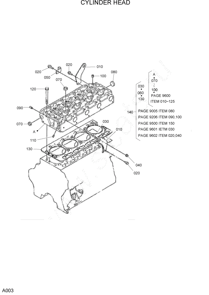 Схема запчастей Hyundai HSL1500T - PAGE A003 CYLINDER HEAD ДВИГАТЕЛЬ БАЗА