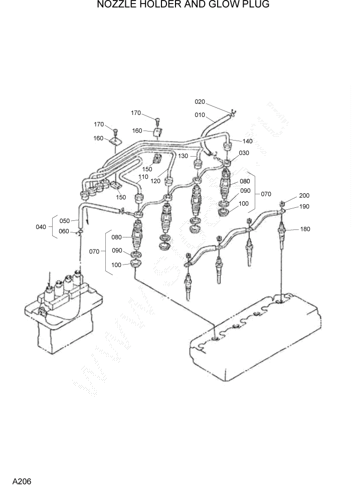 Схема запчастей Hyundai HSL1500T - PAGE A206 NOZZLE HOLDER AND GLOW PLUG ДВИГАТЕЛЬ БАЗА