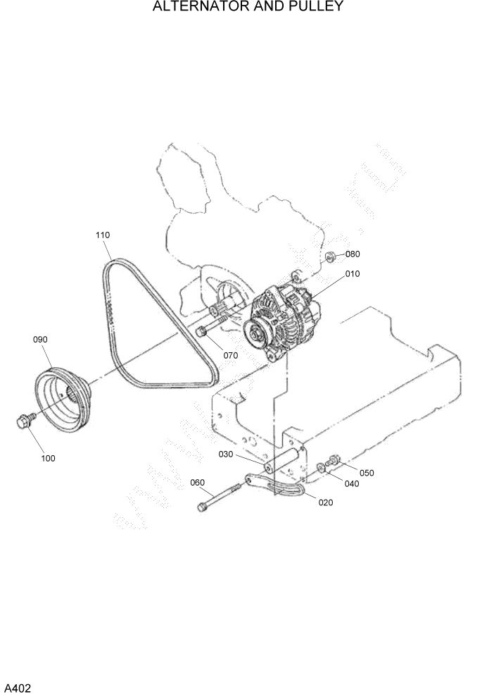 Схема запчастей Hyundai HSL1500T - PAGE A402 ALTERNATOR AND PULLEY ДВИГАТЕЛЬ БАЗА