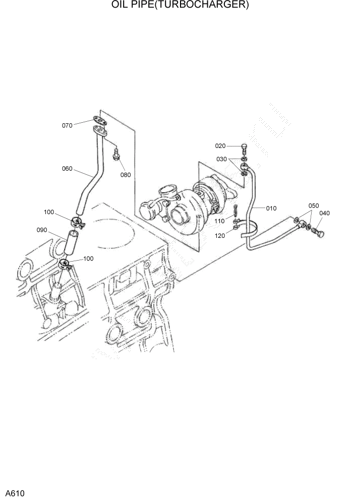 Схема запчастей Hyundai HSL1500T - PAGE A610 OIL PIPE(TURBOCHARGER) ДВИГАТЕЛЬ БАЗА