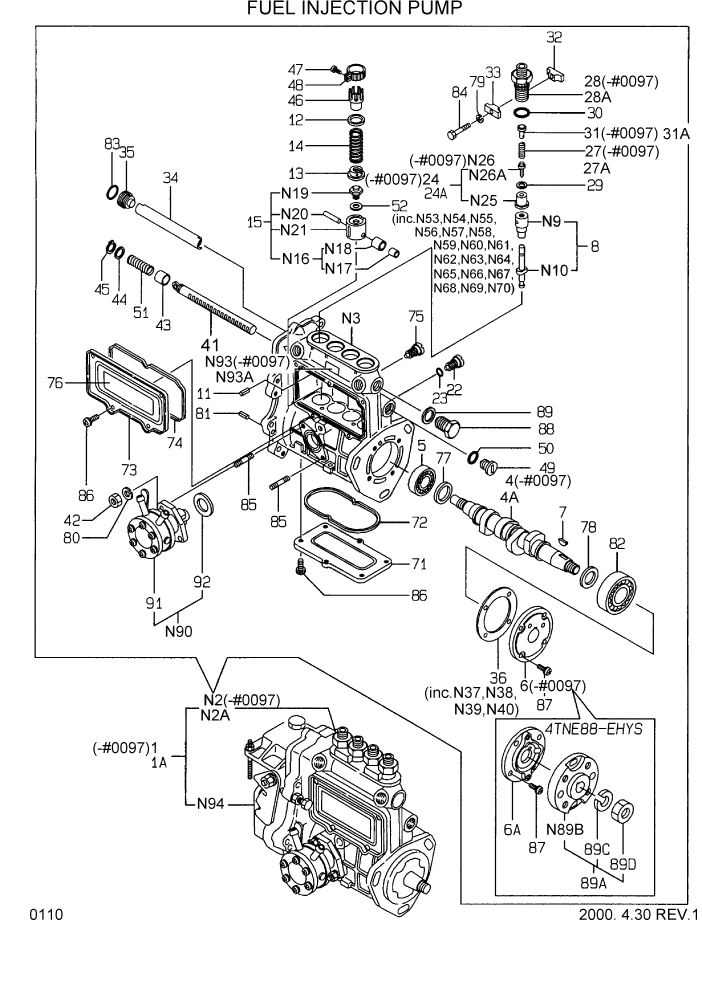 Схема запчастей Hyundai HSL610 - PAGE 0110 FUEL INJECTION PUMP ДВИГАТЕЛЬ БАЗА