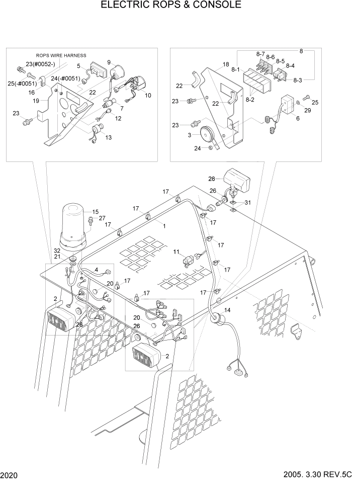 Схема запчастей Hyundai HSL610 - PAGE 2020 ROPS & CONSOLE ELECTRIC ЭЛЕКТРИЧЕСКАЯ СИСТЕМА