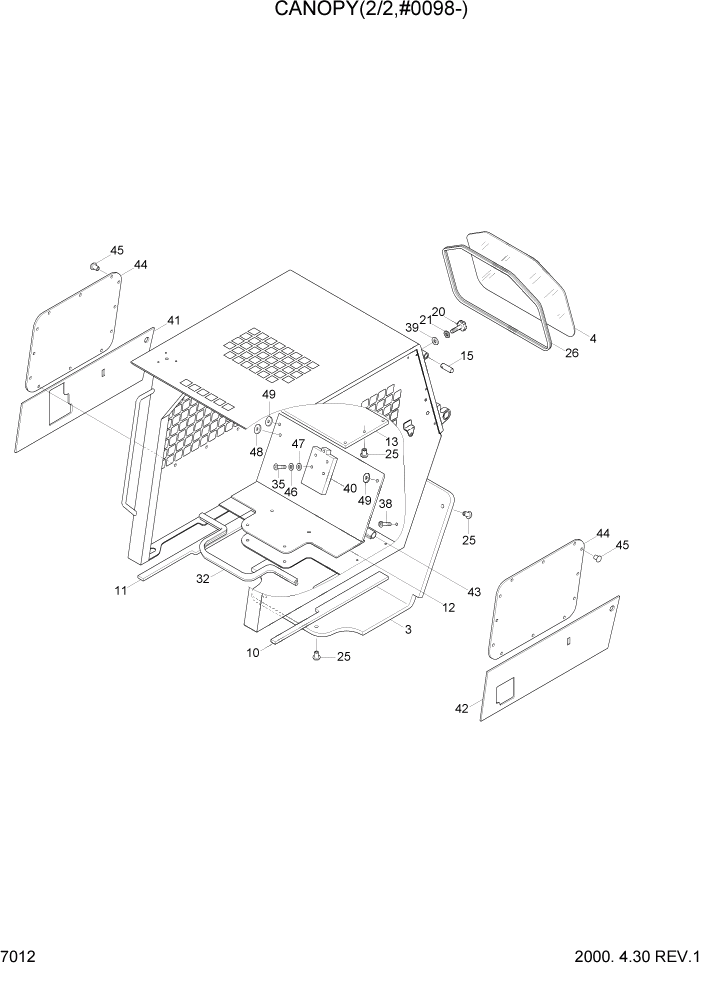Схема запчастей Hyundai HSL610 - PAGE 7012 CANOPY(2/2, #0098-) КАБИНА