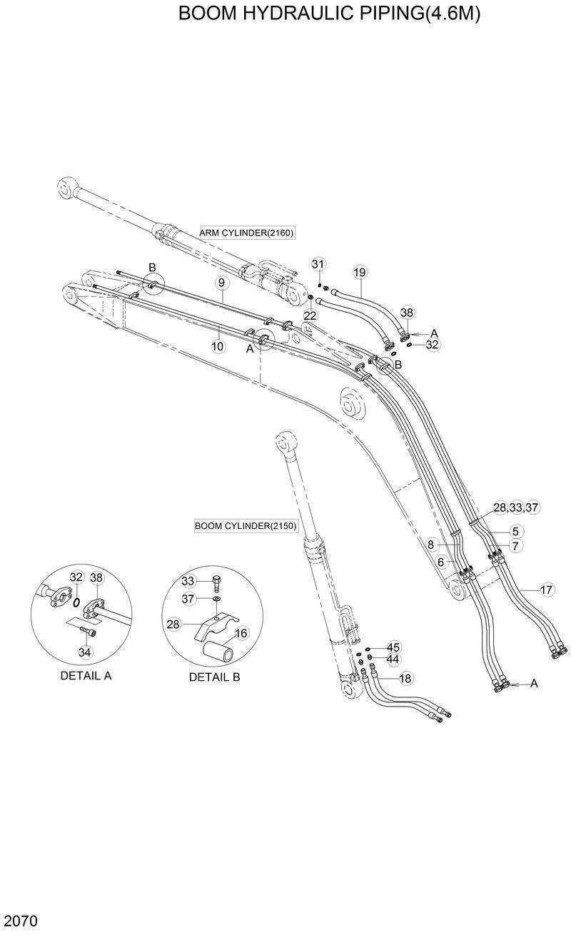 Схема запчастей Hyundai R130LC - BOOM HYDRAULIC PIPING(4.6M) 