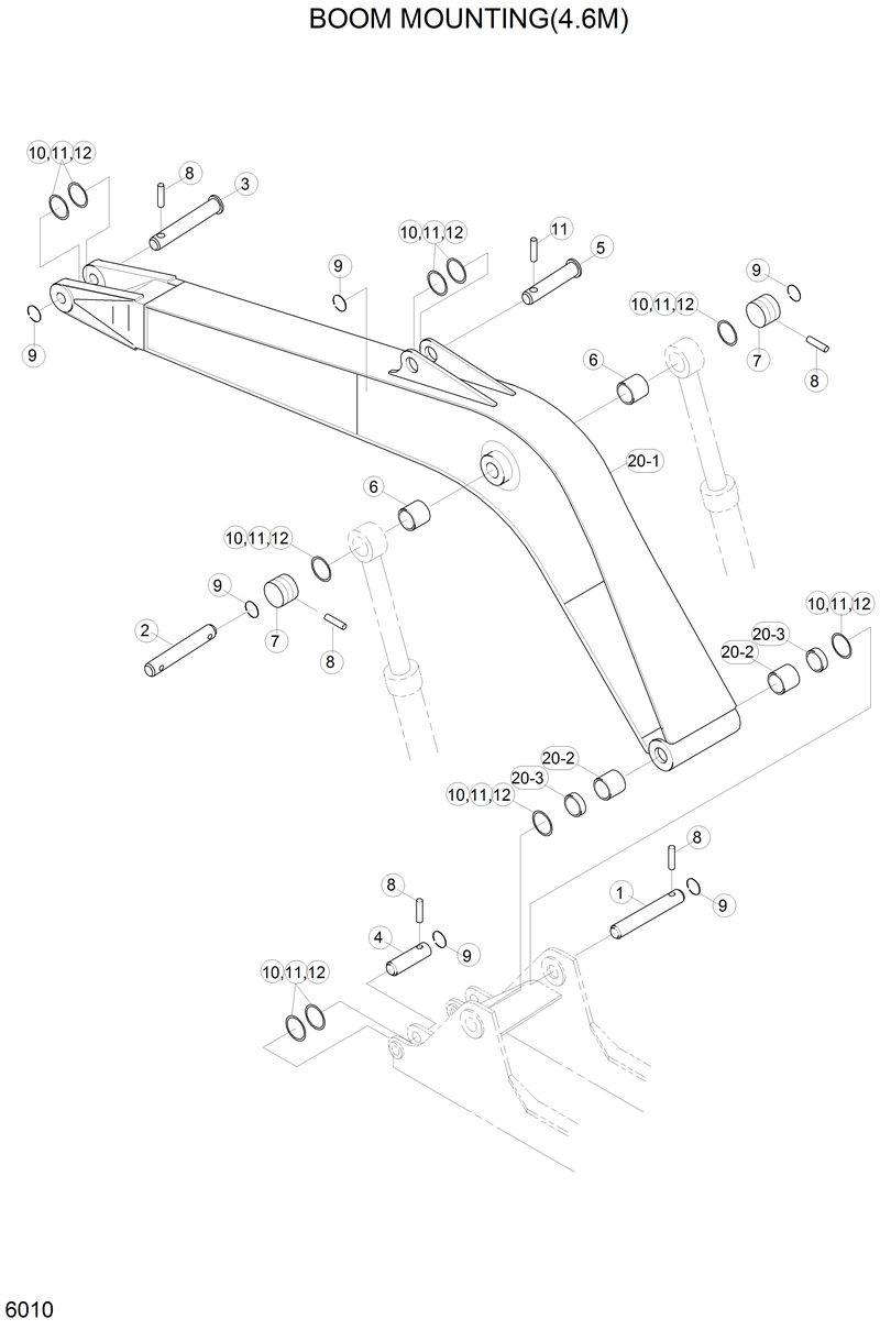 Схема запчастей Hyundai R130LC - BOOM MOUNTING(4.6M) 