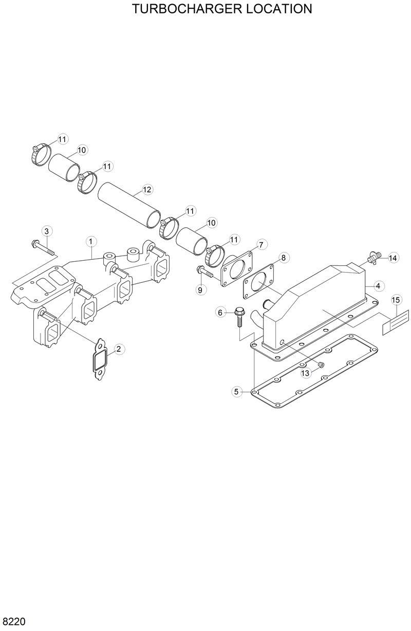 Схема запчастей Hyundai R130LC - TURBOCHARGER LOCATION 