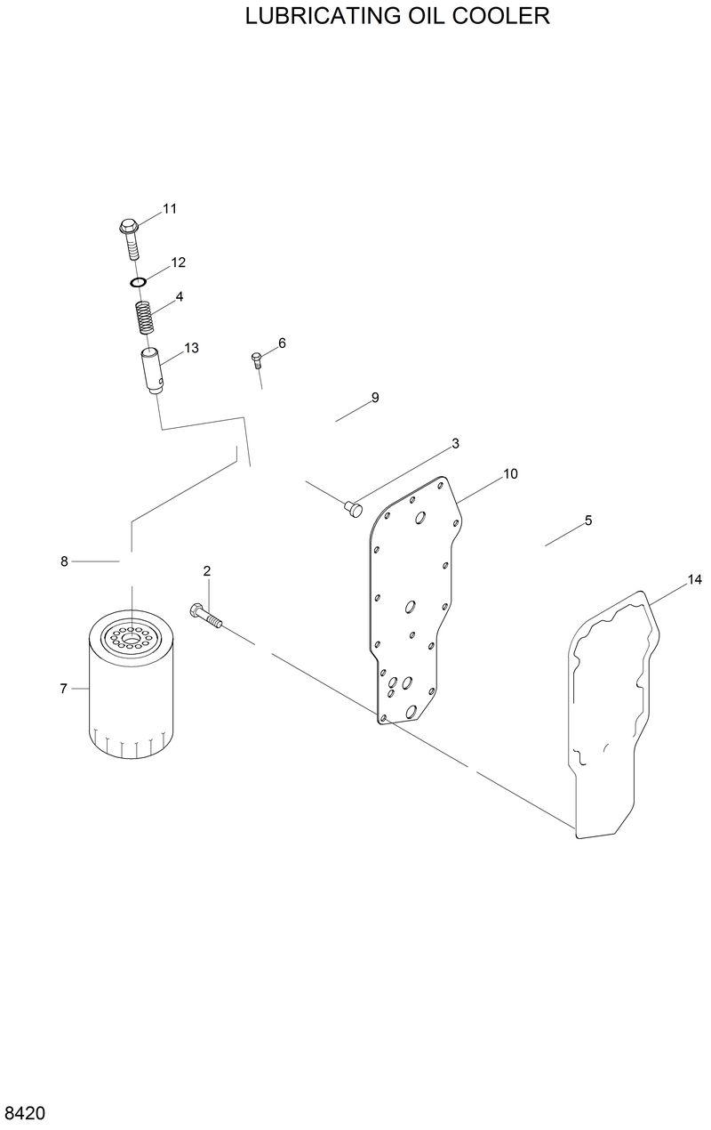 Схема запчастей Hyundai R130LC - LUBRICATING OIL COOLER 