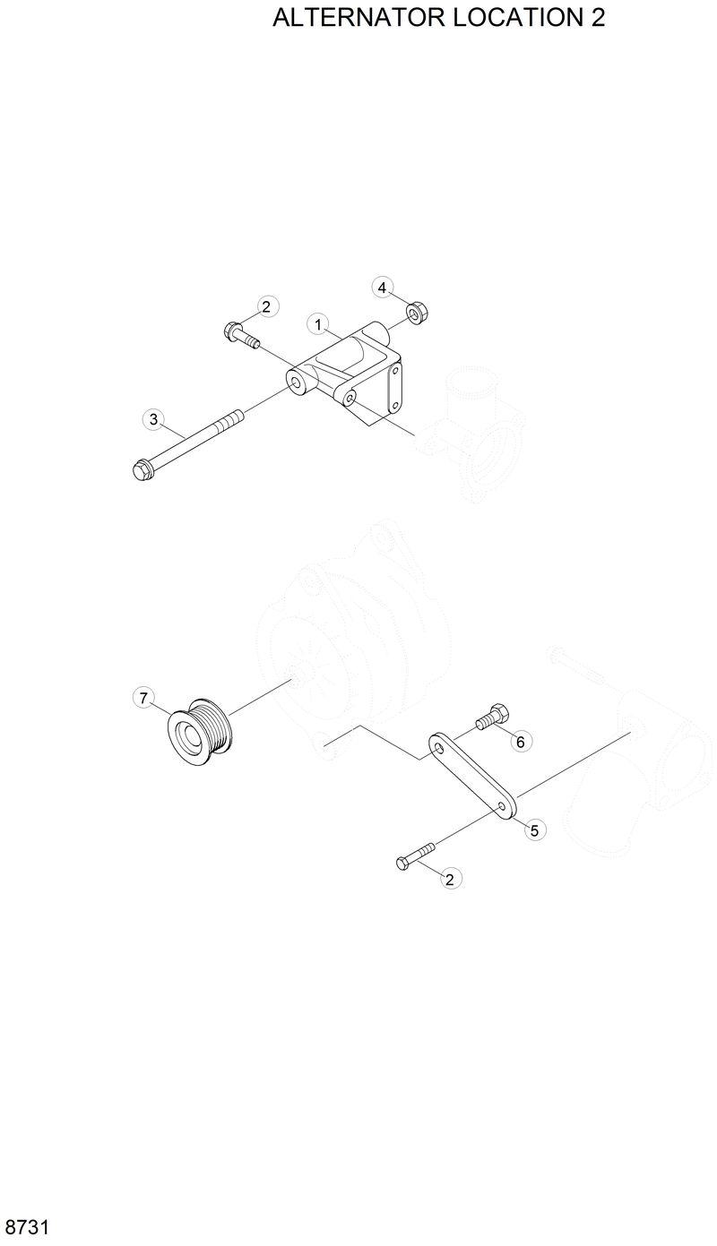 Схема запчастей Hyundai R130LC - ALTERNATOR LOCATION 2 