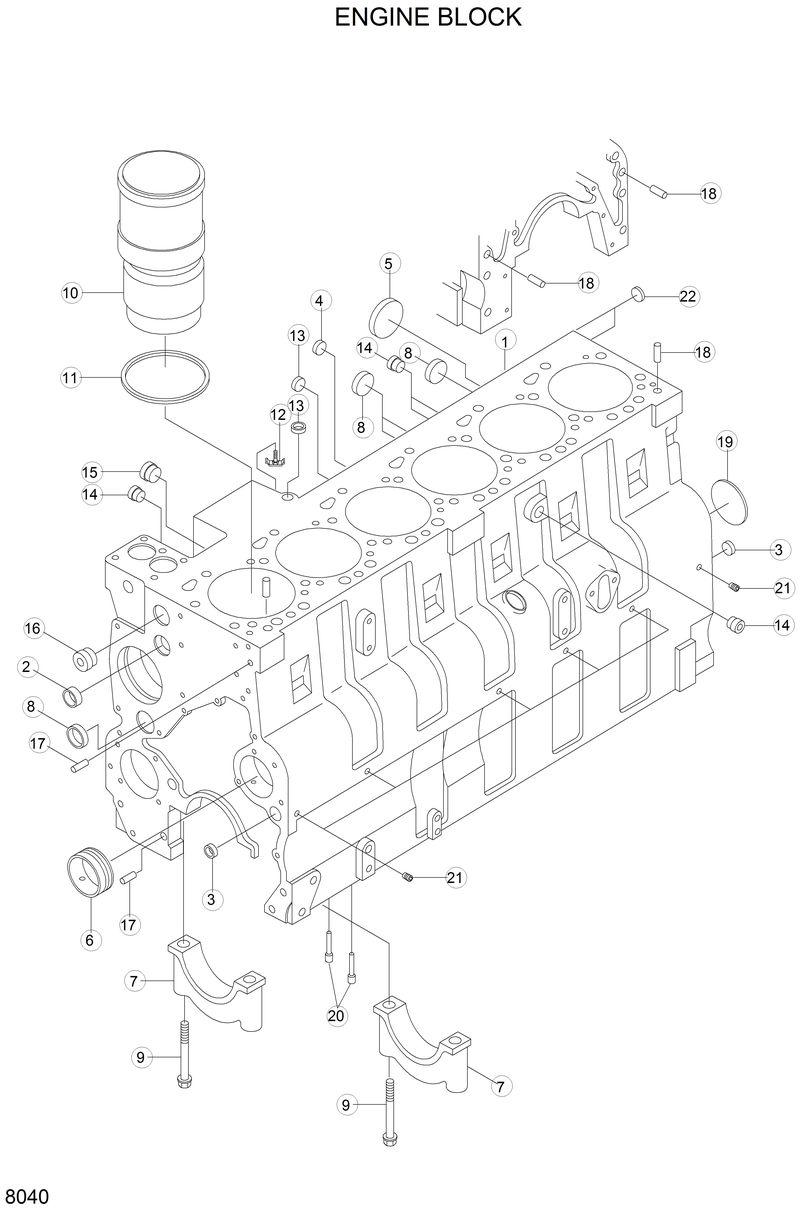 Схема запчастей Hyundai R280LC - ENGINE BLOCK 