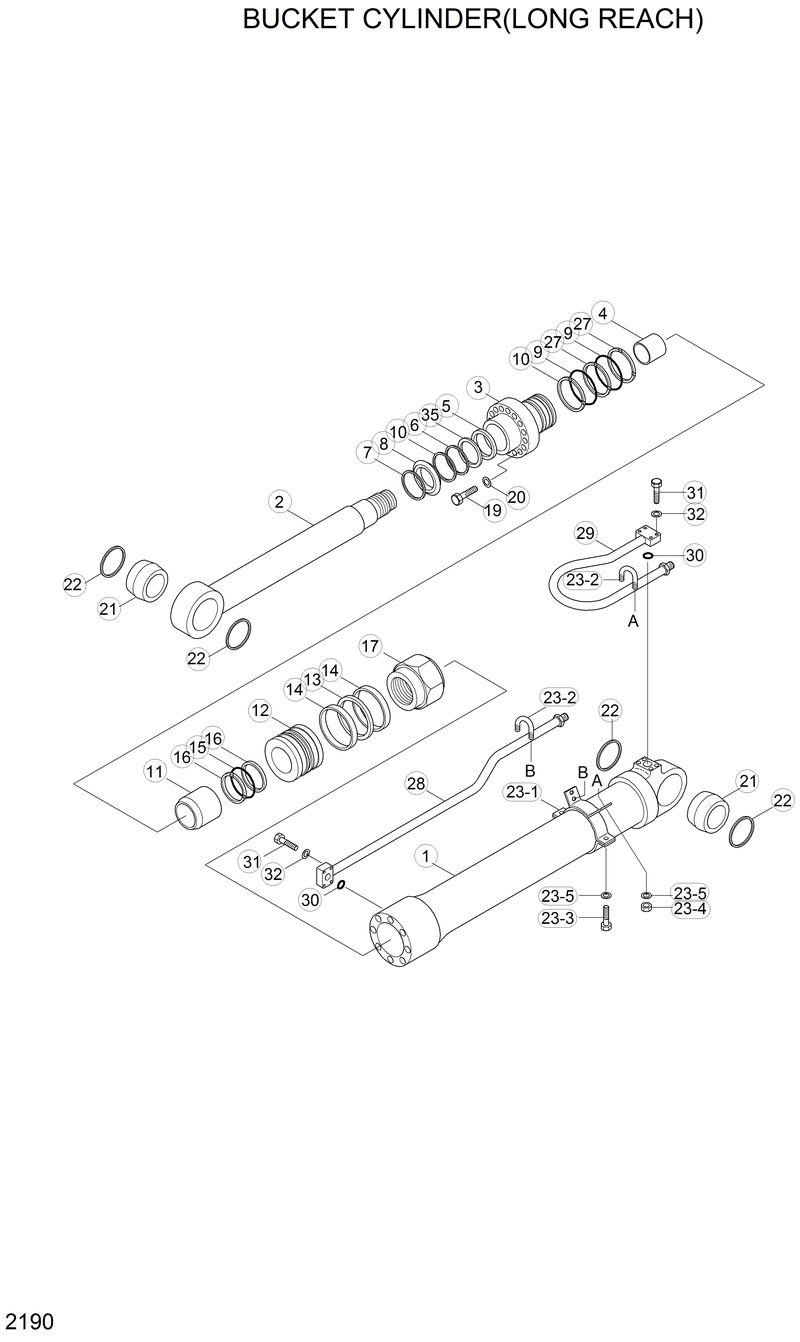 Схема запчастей Hyundai R290LC - BUCKET CYLINDER(LONG REACH) 