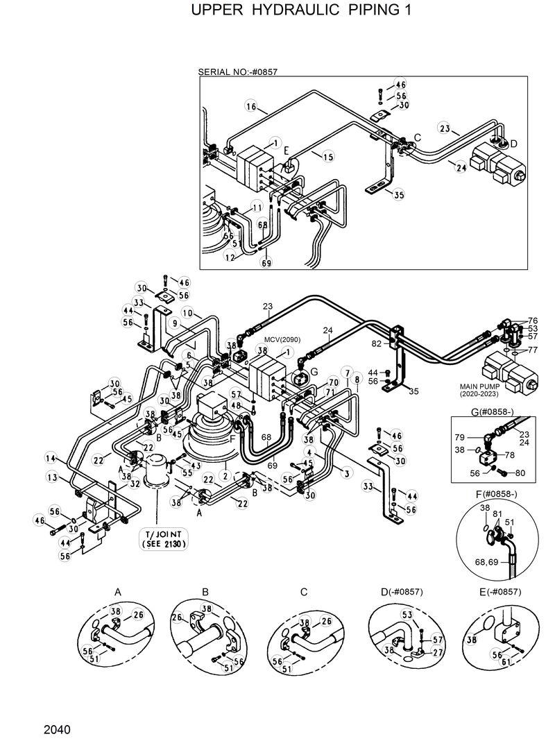 Схема запчастей Hyundai R320LC - UPPER HYDRAULIC PIPING 1 