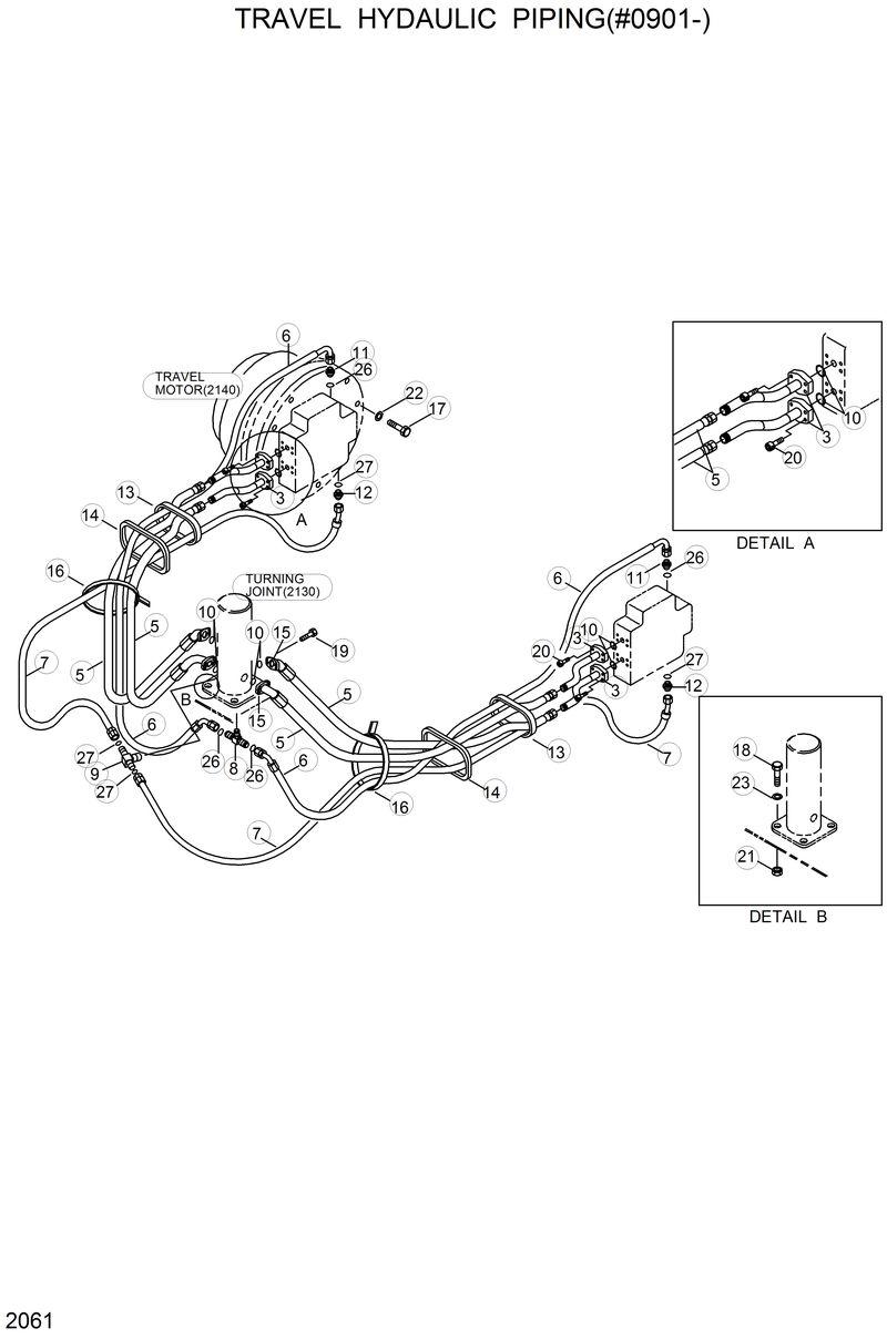 Схема запчастей Hyundai R320LC - TRAVEL HYDRAULIC PIPING(#0901-) 