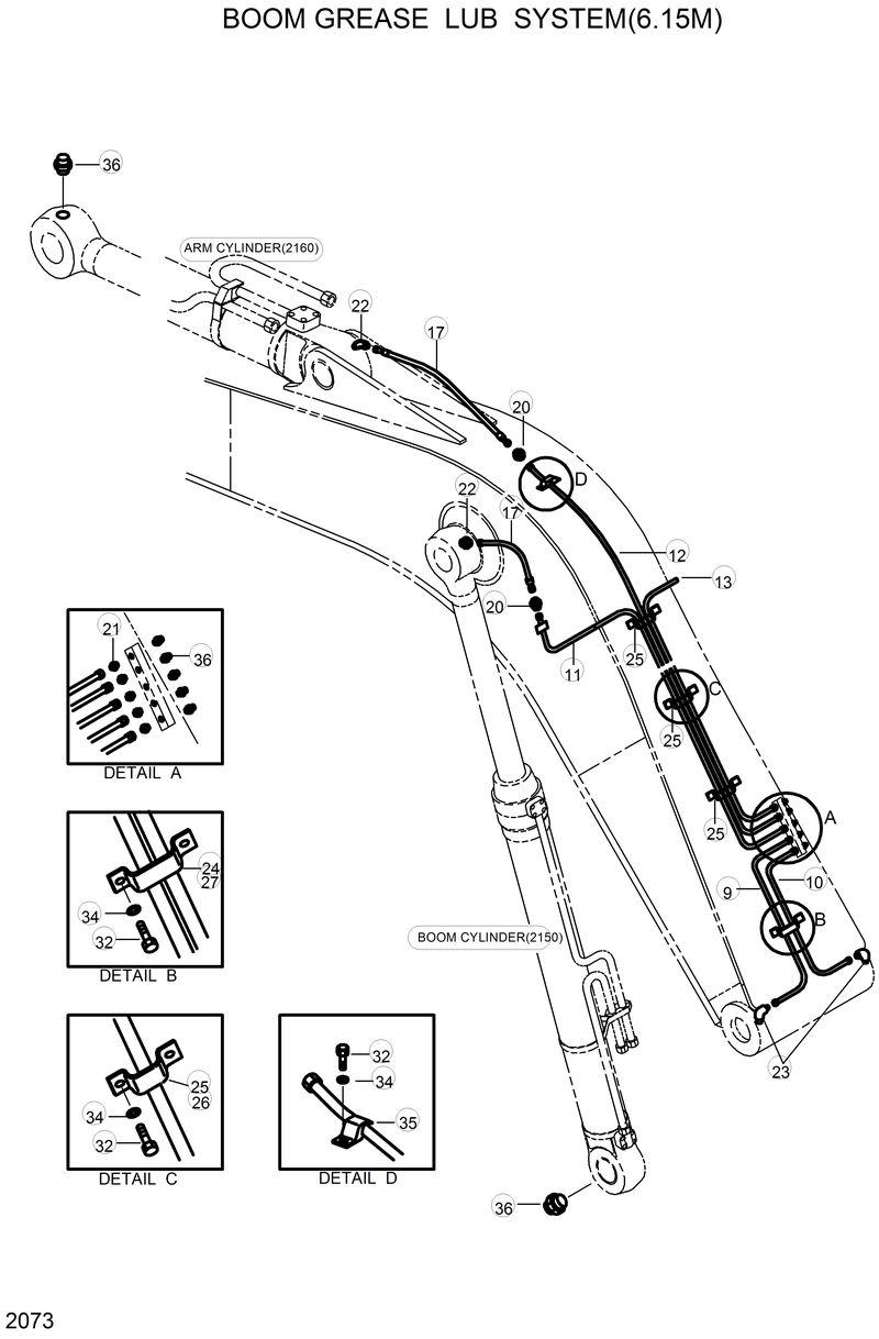 Схема запчастей Hyundai R320LC - BOOM GREASE LUB SYSTEM(6.15M) 