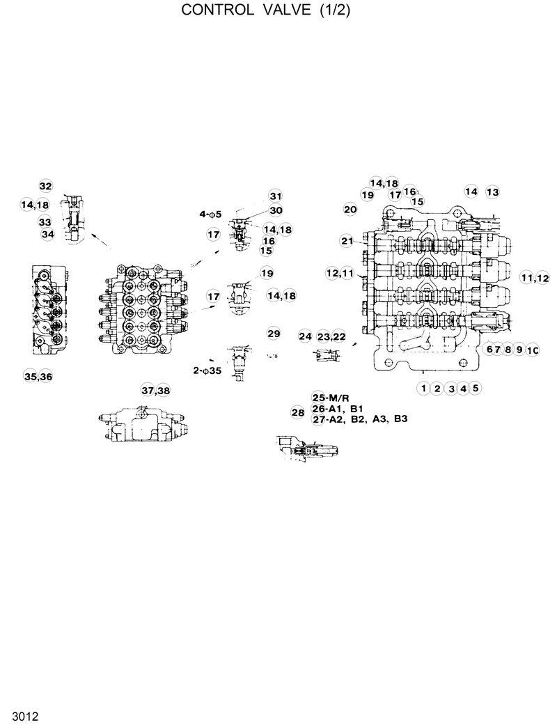 Схема запчастей Hyundai R120W - CONTROL VALVE(1/2) 