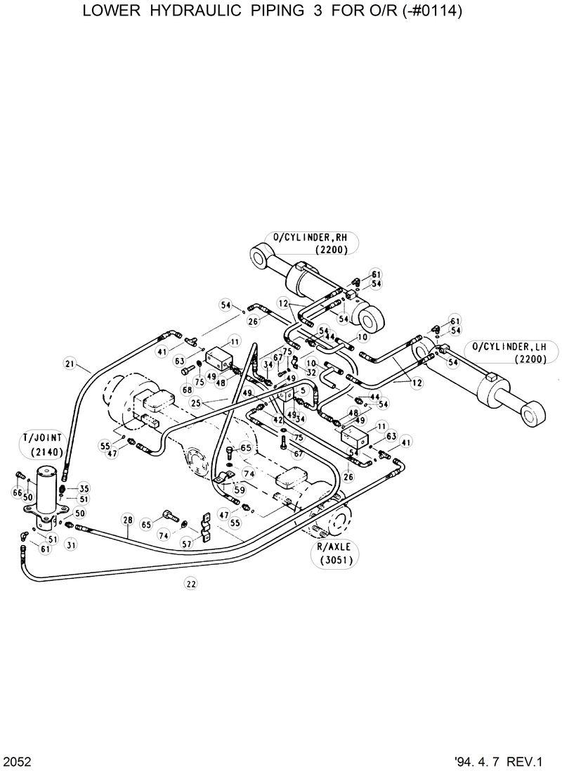 Схема запчастей Hyundai R130W - LOWER HYDRAULIC PIPING 3 FOR O/R(-#0114) 