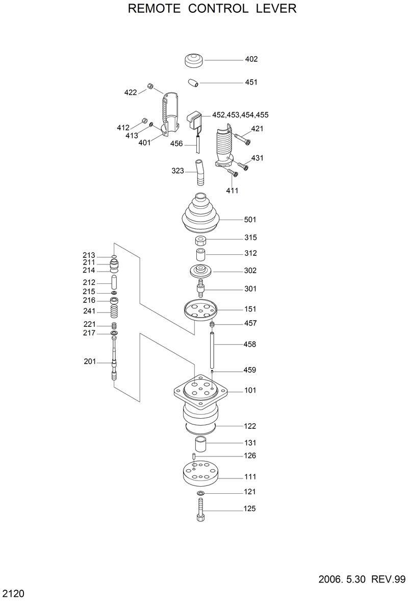 Схема запчастей Hyundai R130W - REMOTE CONTROL LEVER 
