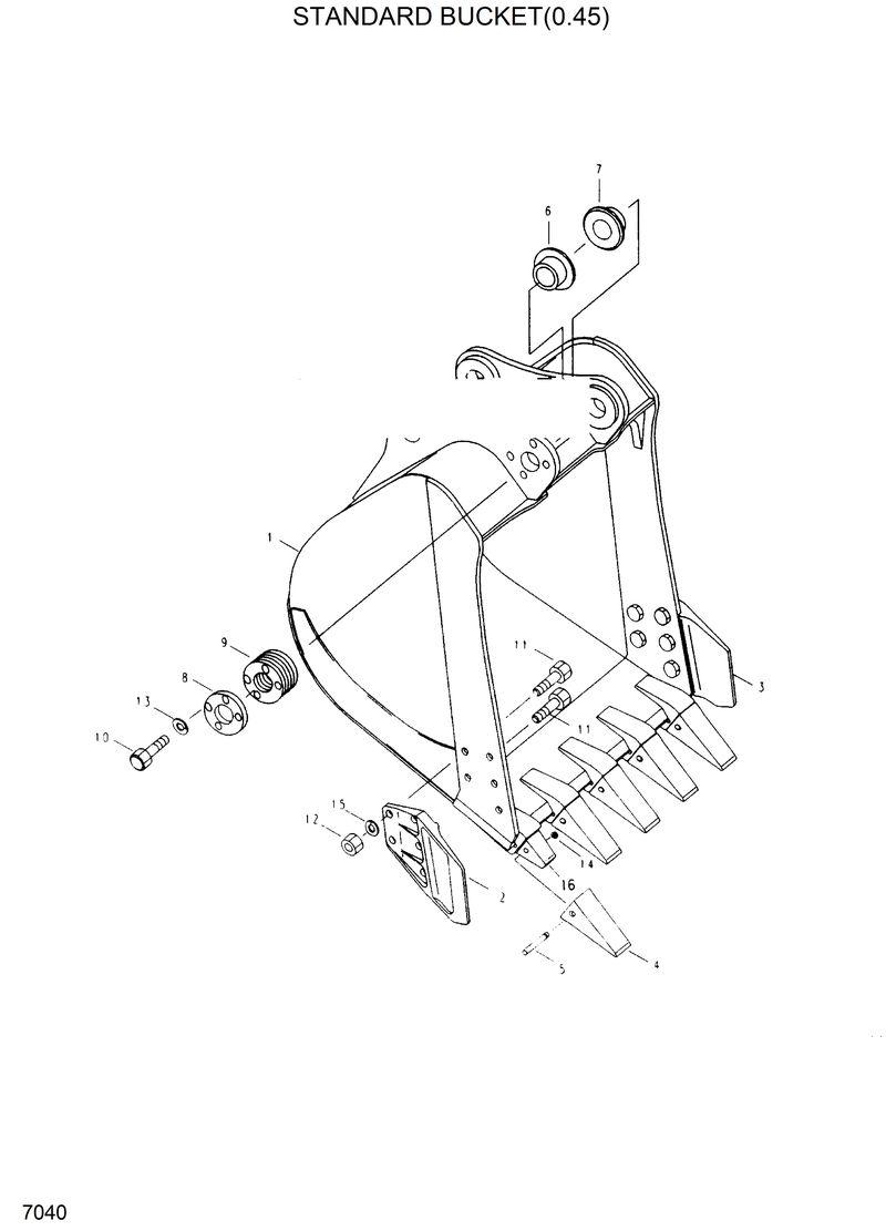 Схема запчастей Hyundai R130W - STANDARD BUCKET(0.45M3) 