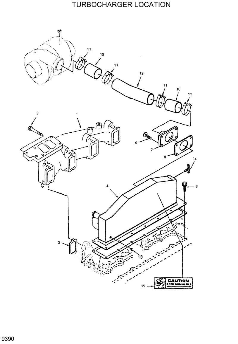 Схема запчастей Hyundai R130W - TURBOCHARGER LOCATION 