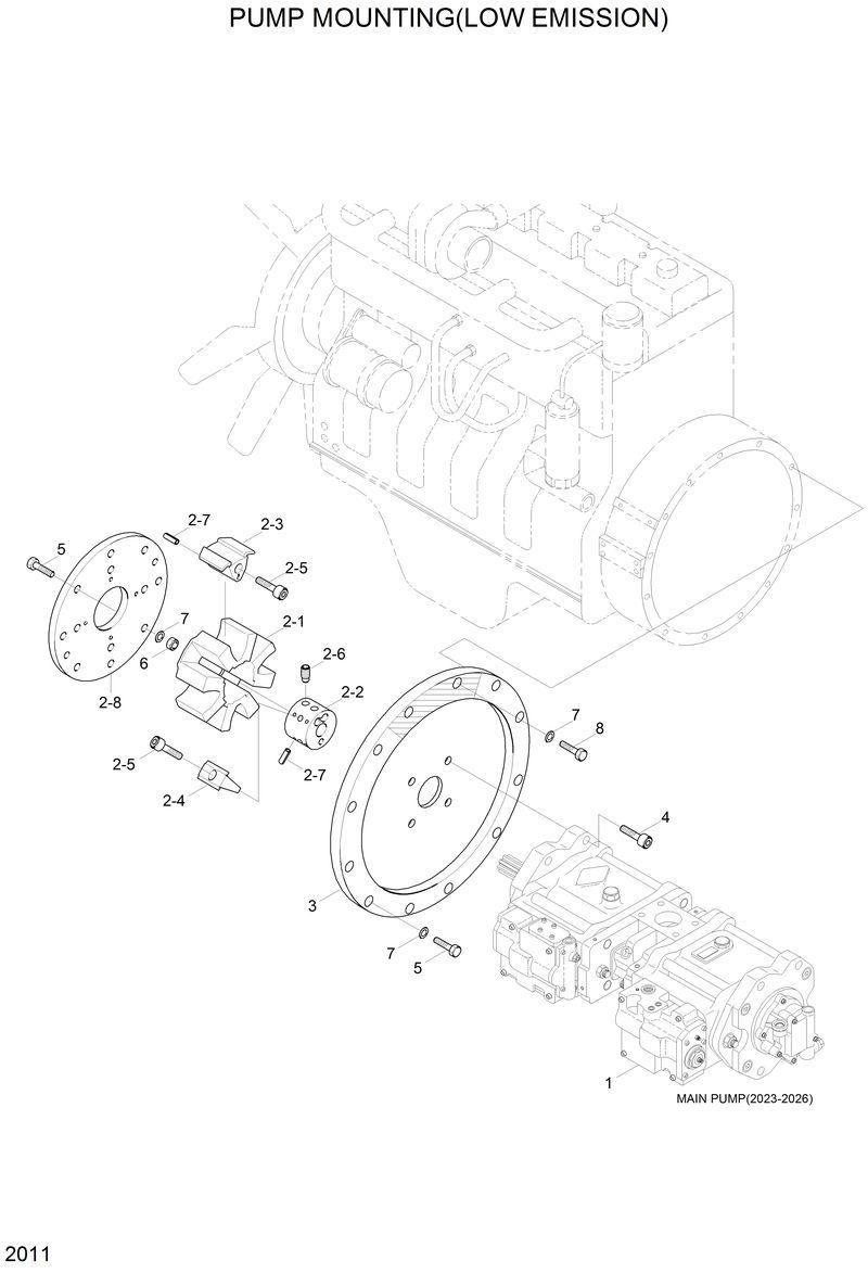 Схема запчастей Hyundai R200W2 - PUMP MOUNTING(LOW EMISSION) 