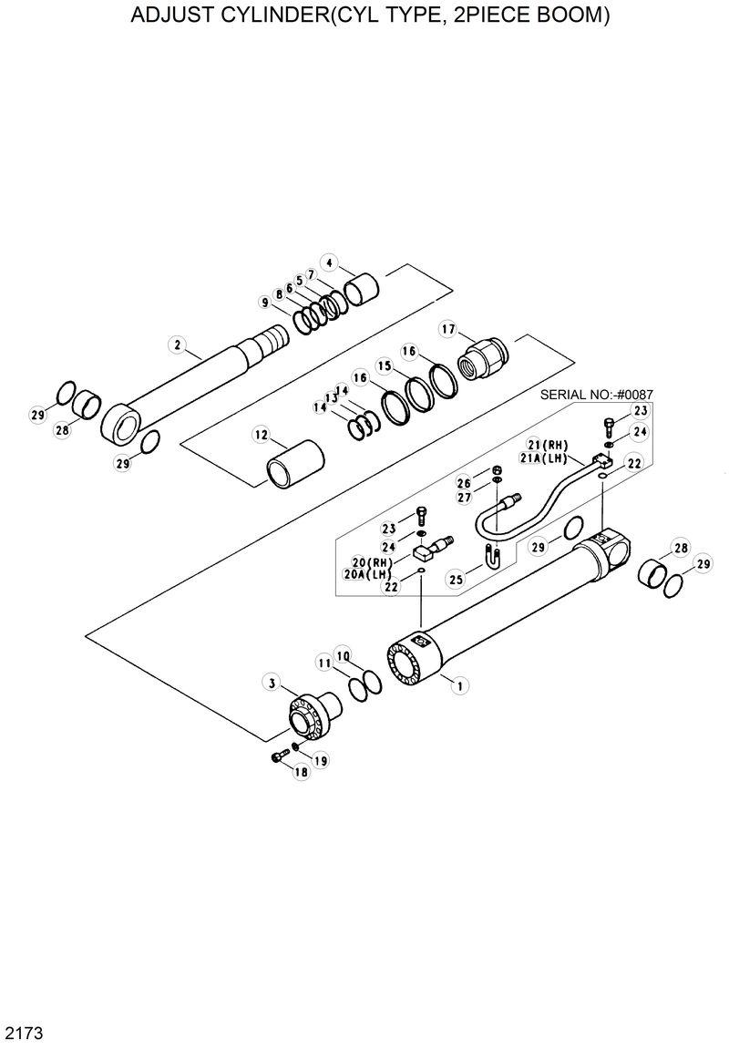Схема запчастей Hyundai R200W2 - ADJUST CYLINDER(CYL TYPE 2 PIECE BOOM) 