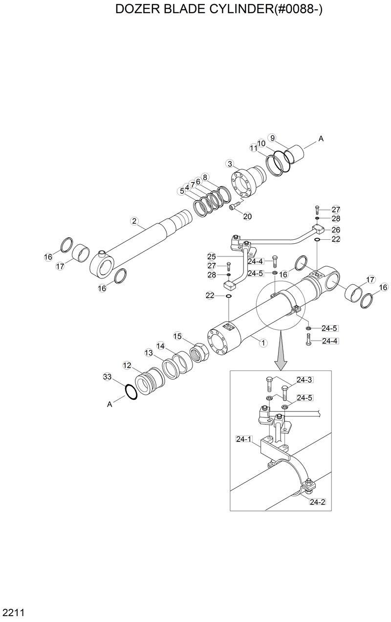 Схема запчастей Hyundai R200W2 - DOZER BLADE CYLINDER(#0088-) 