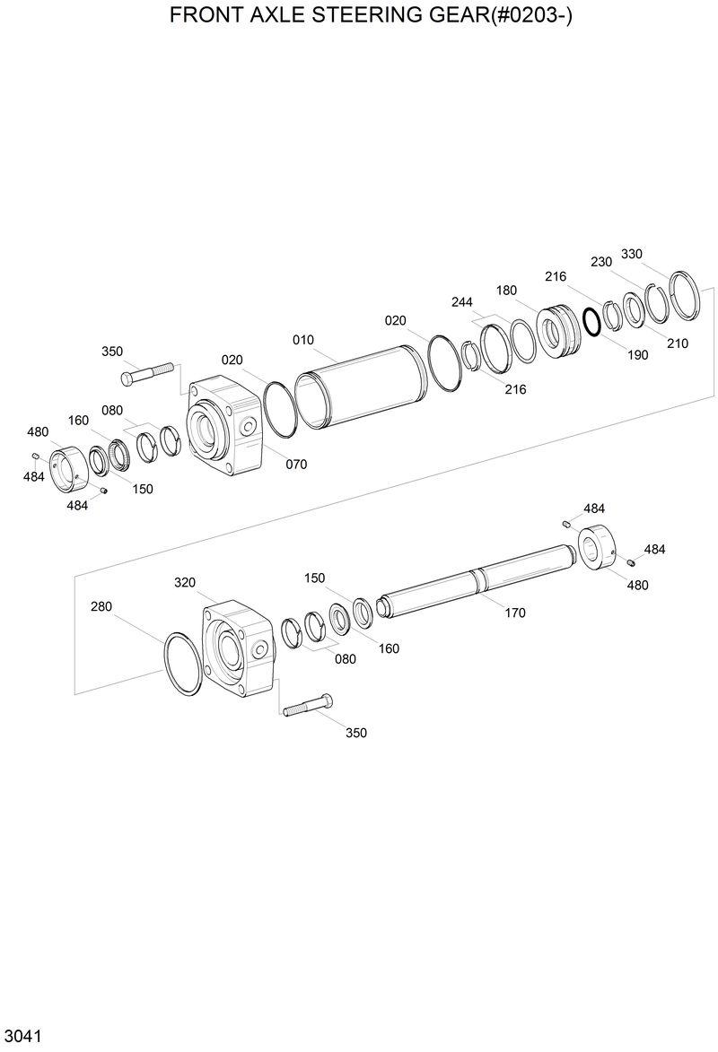 Схема запчастей Hyundai R200W2 - FRONT AXLE STEERING GEAR(#0203-) 