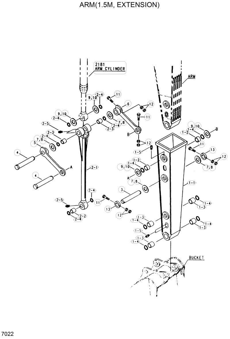 Схема запчастей Hyundai R200W2 - ARM(1.5M, EXTENSION) 