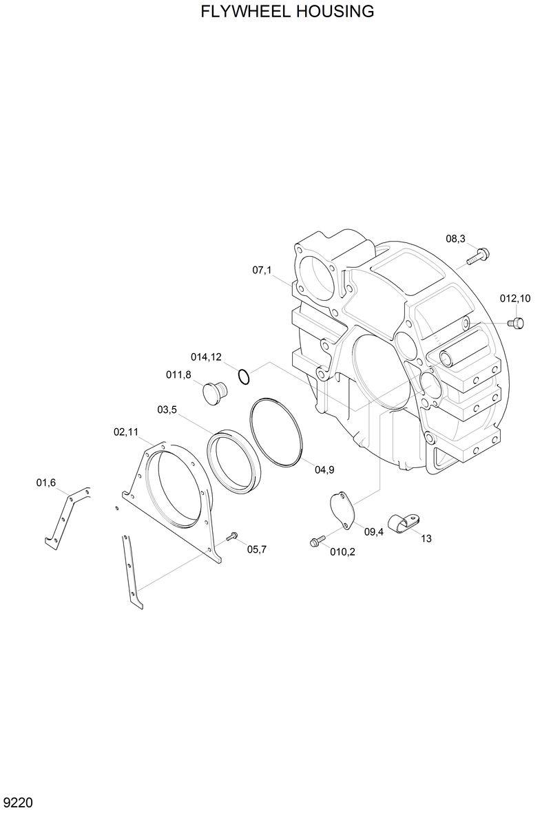 Схема запчастей Hyundai R200W2 - FLYWHEEL HOUSING 